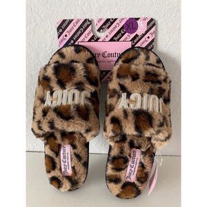 Juicy Couture ELDORIS 2 Faux Fur LEOPARD Slip On Slide Slippers Women’s Sz XL 11
